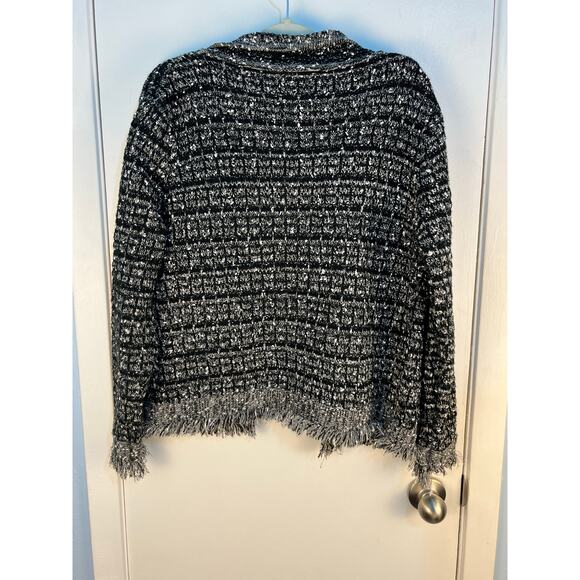 Sioni Tweed Shacket Medium Black White Fringe Trim Twee Academia Office - Picture 4 of 7